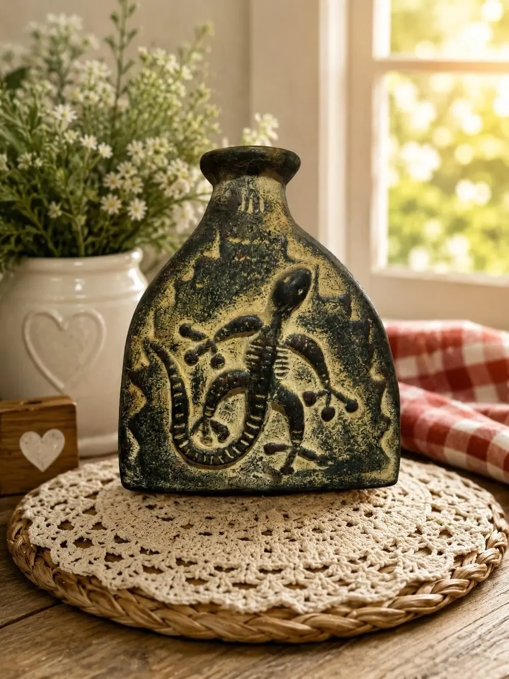 Vintage Southwest Kokopelli Art Pottery Vase Rustic Tribal Decor Bottle Vase
